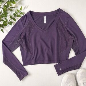 Athleta Shanti Lace Crop Top XL Purple Long Sleeve Yoga Gym Athletic Pullover